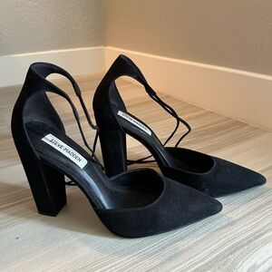 Steve Madden black suede 3” tie up heels. Worn once!